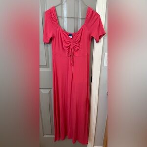Old Navy Pink Ruched Tie Front Maxi Dress